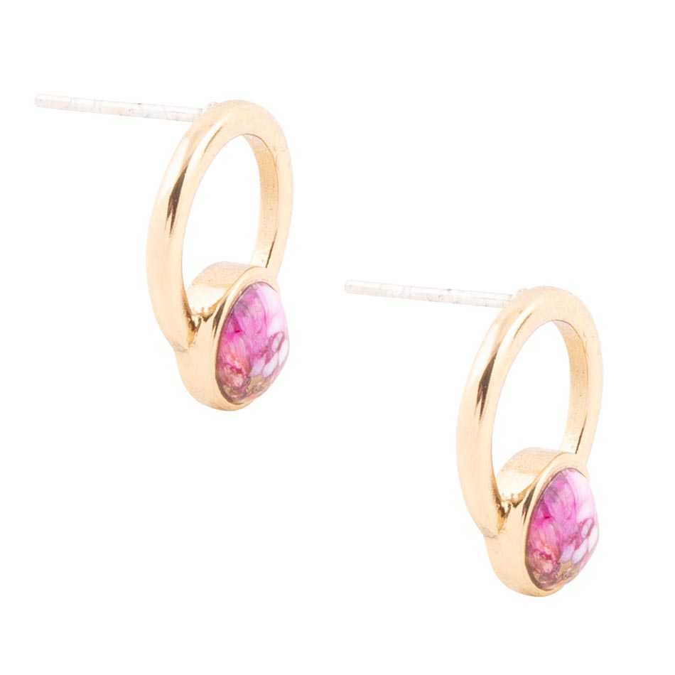Calgary Pink Spiny Oyster Matrix Post Golden Earrings