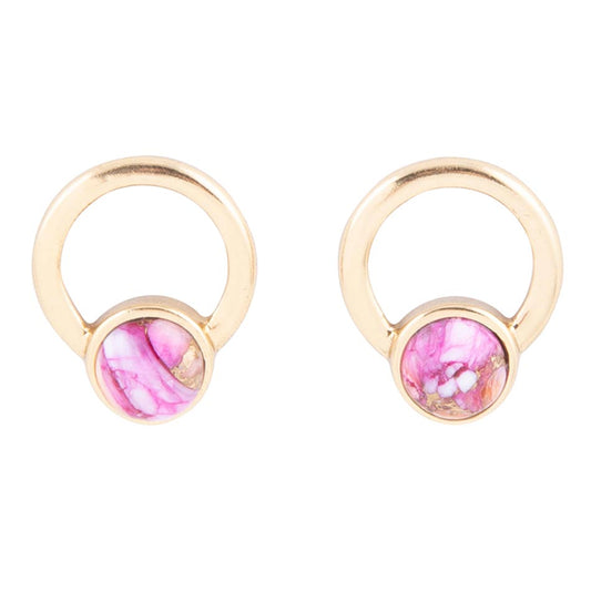 Calgary Pink Spiny Oyster Matrix Post Golden Earrings