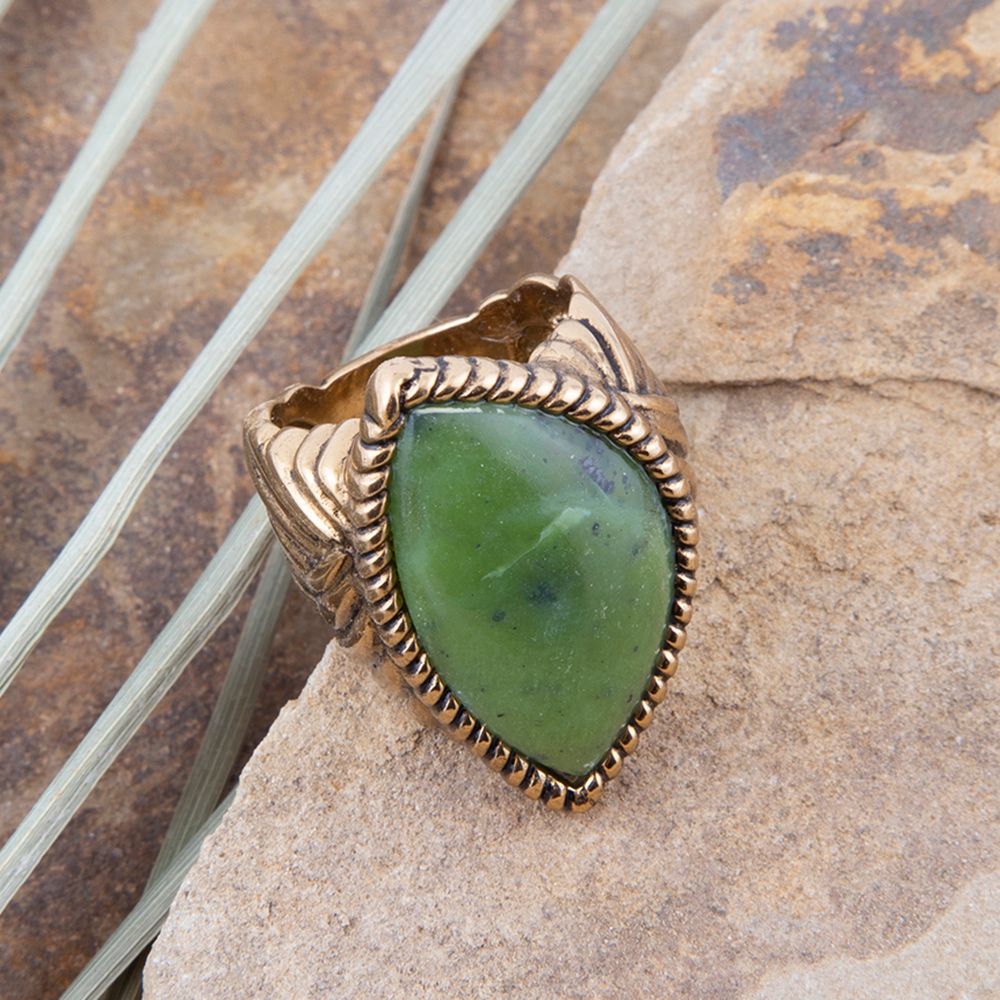 Canadian Green Jade Golden Statement Ring