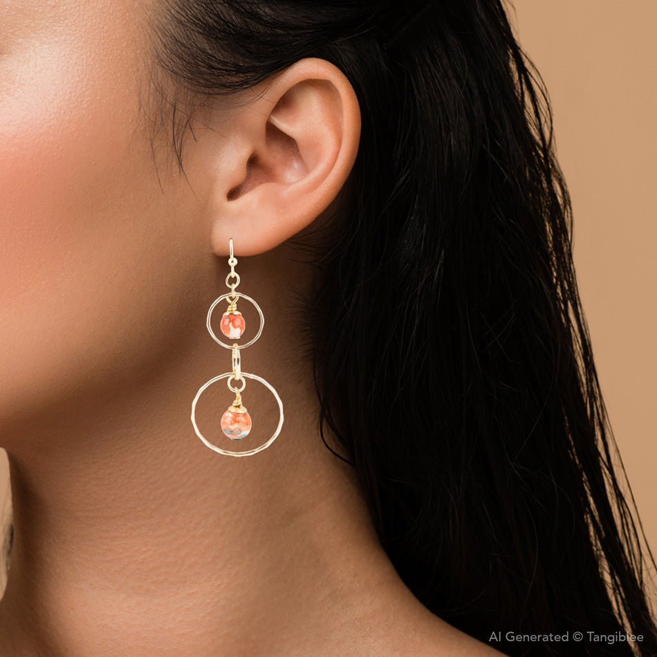 Canyon Red Magnesite Double Drop Golden Earrings
