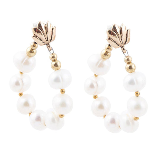 Carly White Pearl Complete Loop Golden Post Earrings