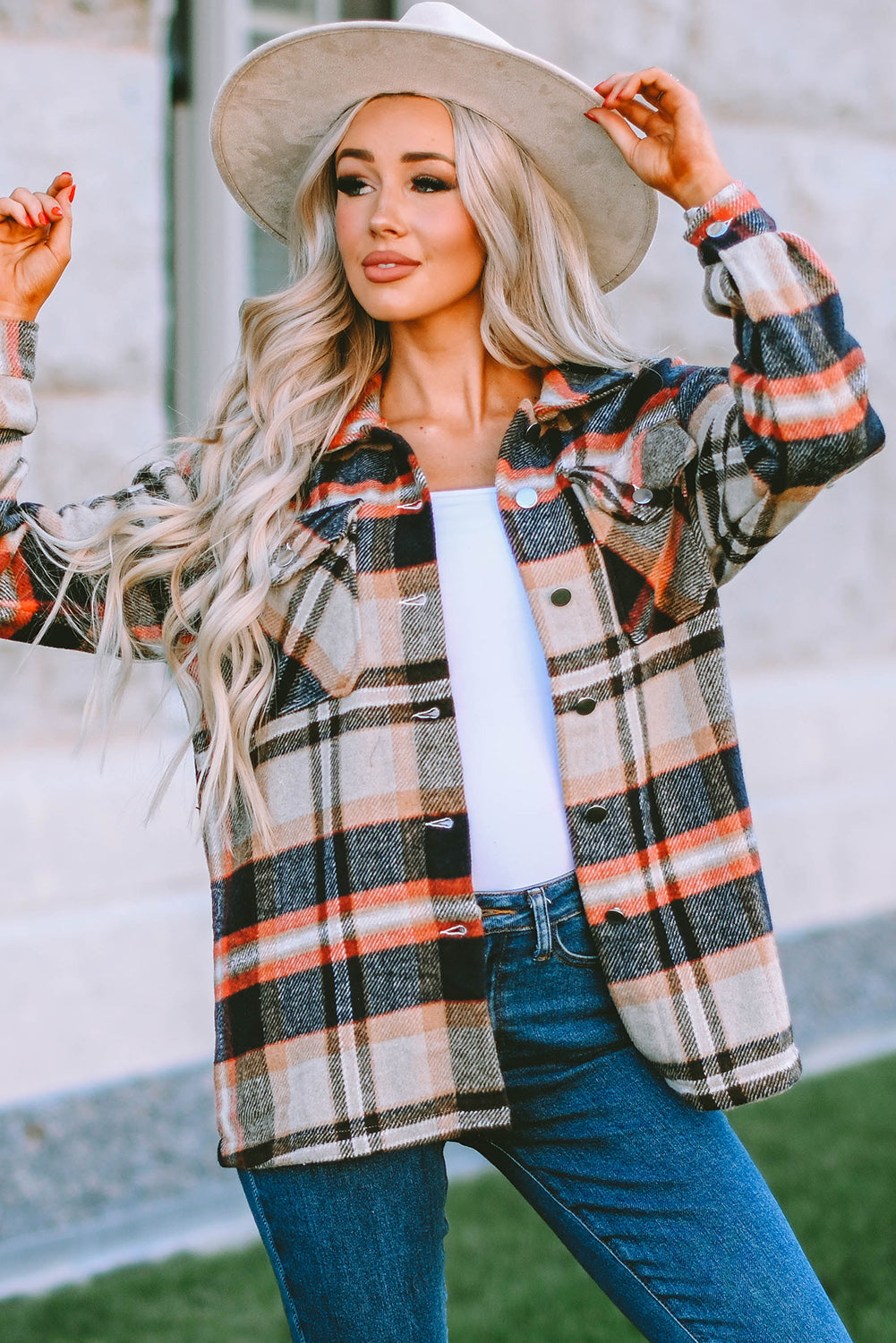 Plaid Pocketed Button Front Shacket