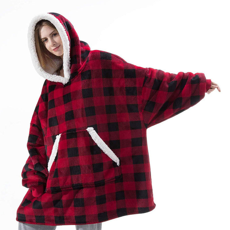 Wearable Flannel Blanket Hoodie for Home and Outdoor