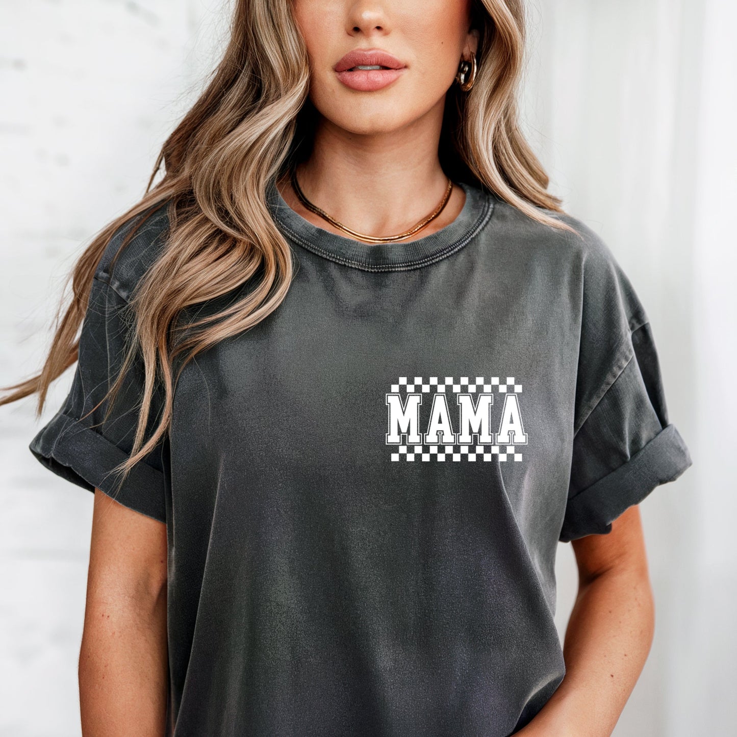 Mama Retro Plaid Checkered Front and Back Comfort Colors T Shirt
