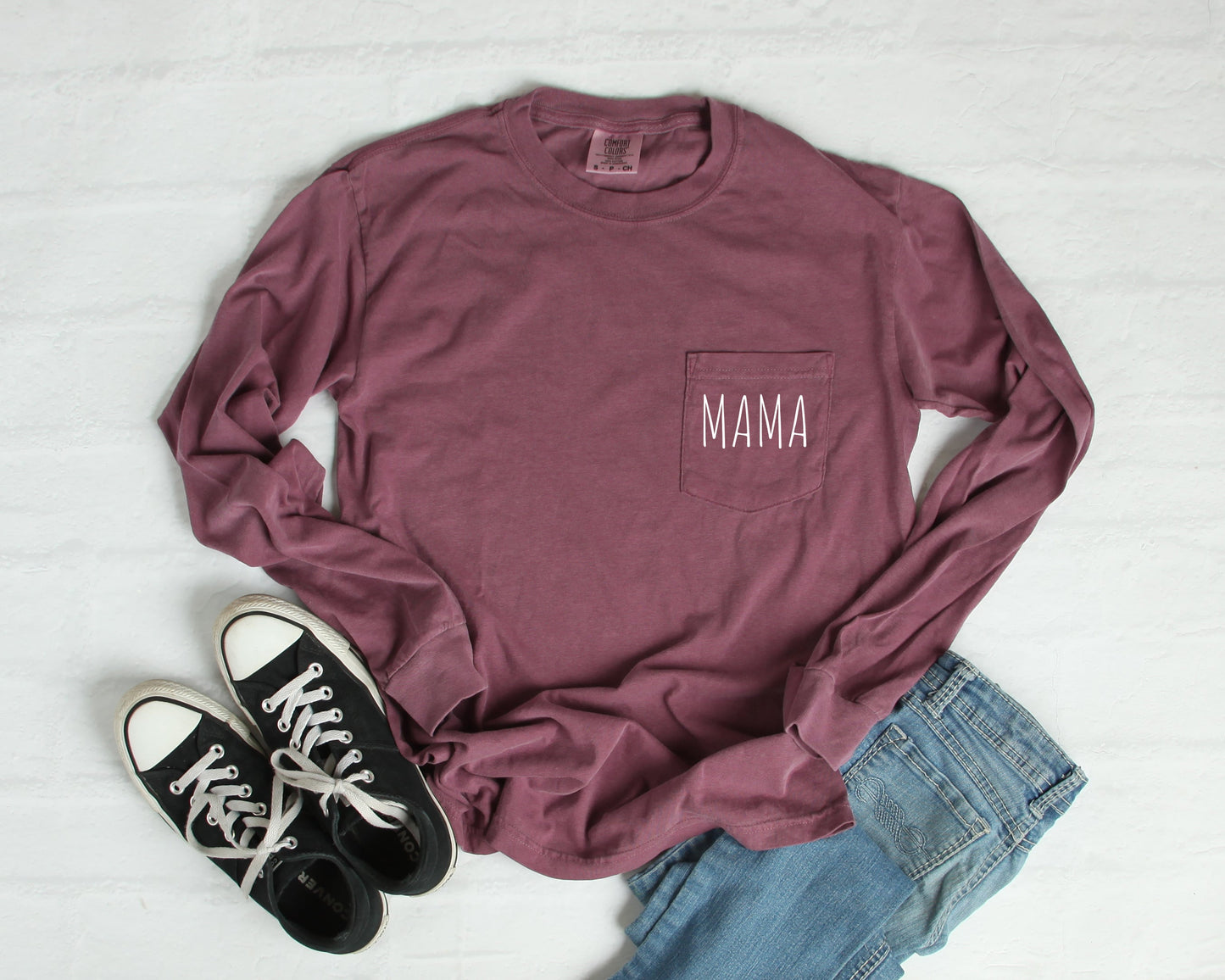Comfort Colors Mama mom Pocket Long Sleeve Shirt (Cute)