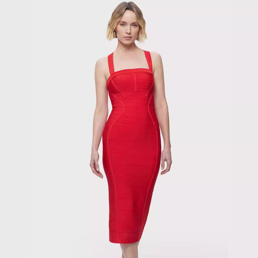 Red Slim-fit Bandage Sling Dress