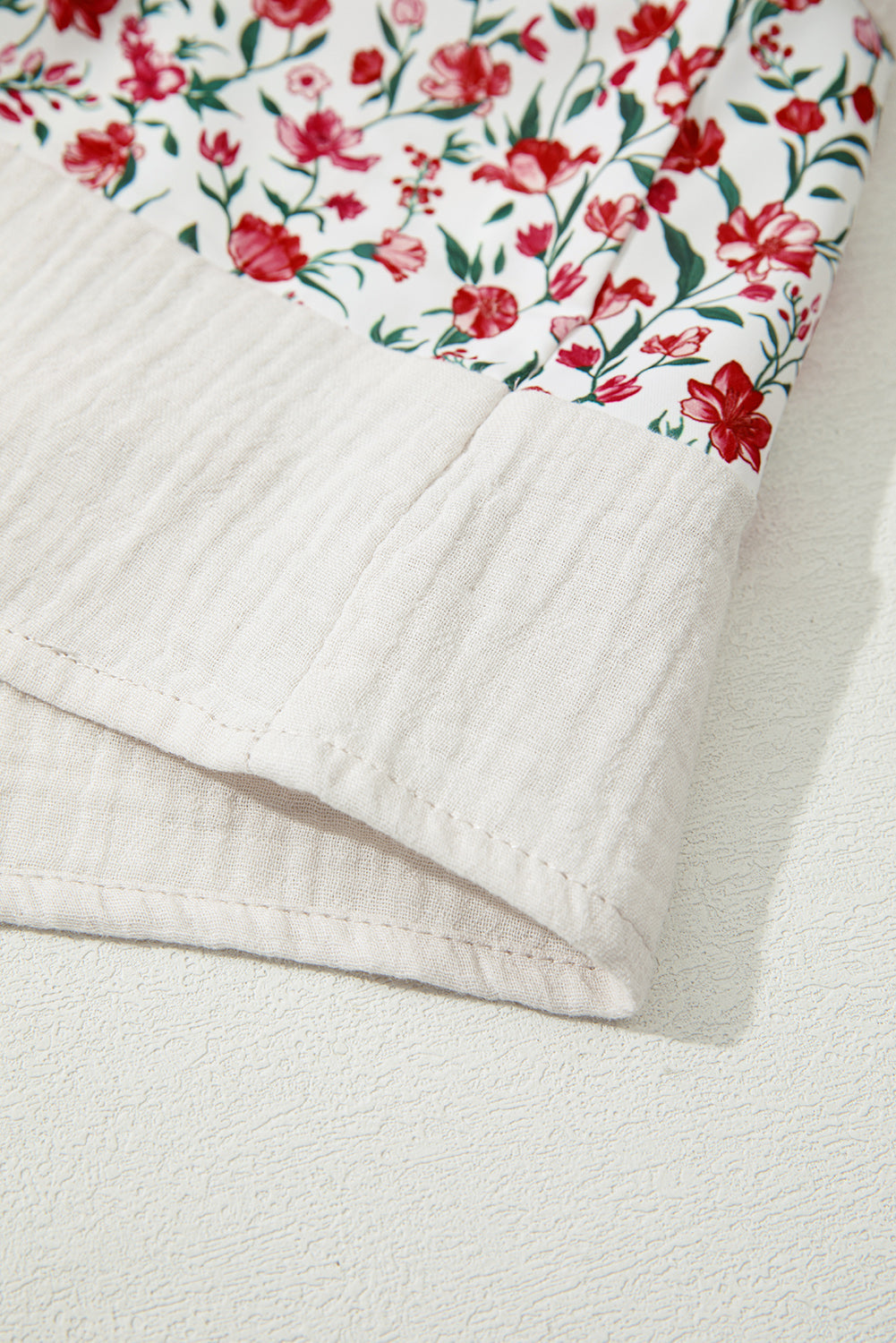 Floral Gauze Patchwork 3/4 Sleeve Blouse