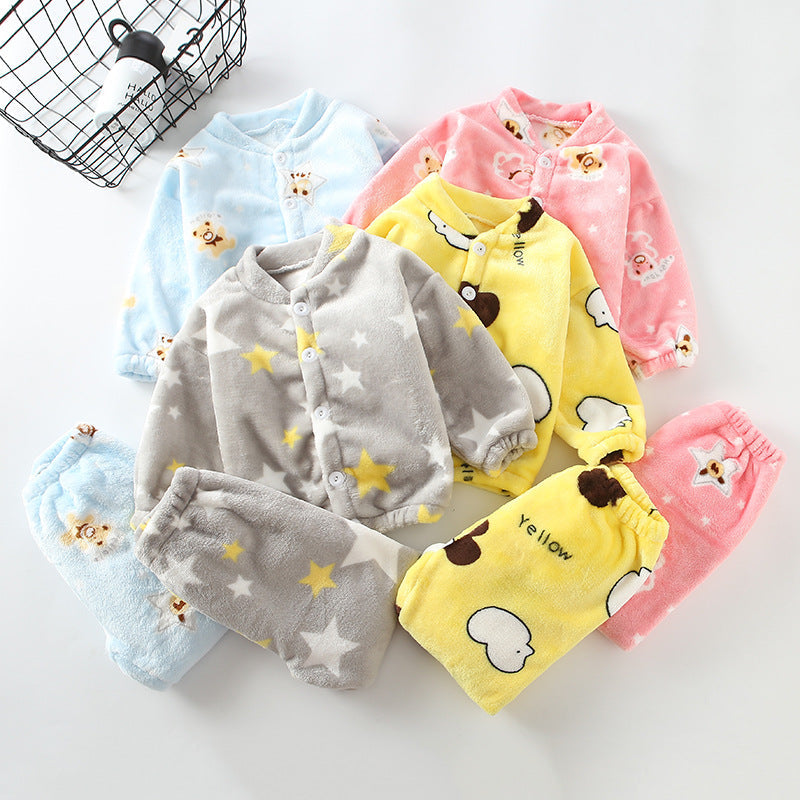 Kids' Fleece Pajama Set with Cartoon Print - # BAAA81810019