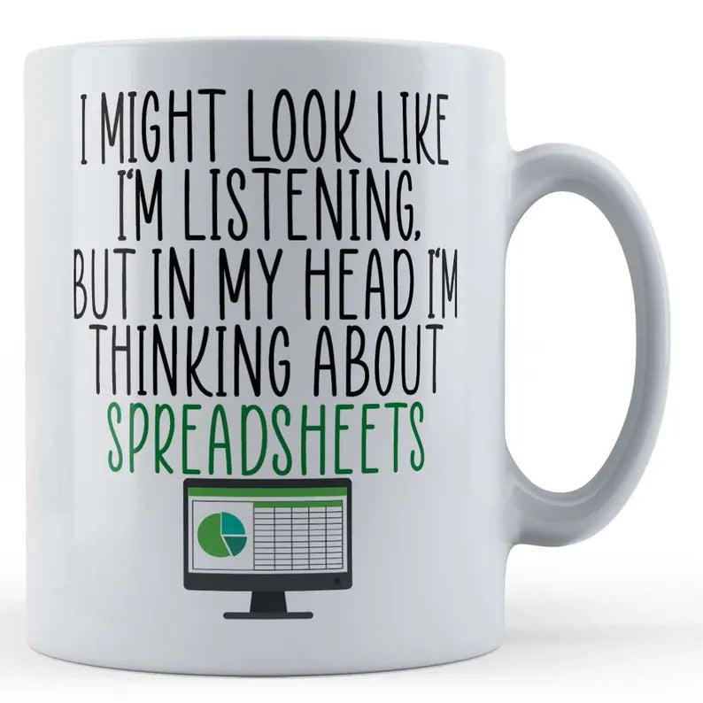 Spreadsheet-themed ceramic coffee mug
