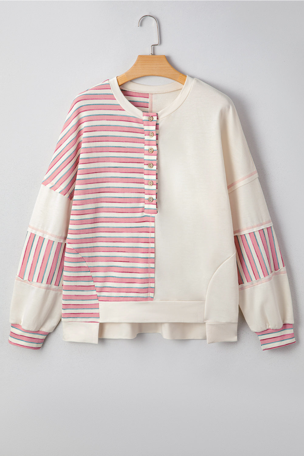 Stripe Patchwork Long Sleeve Henley Top
