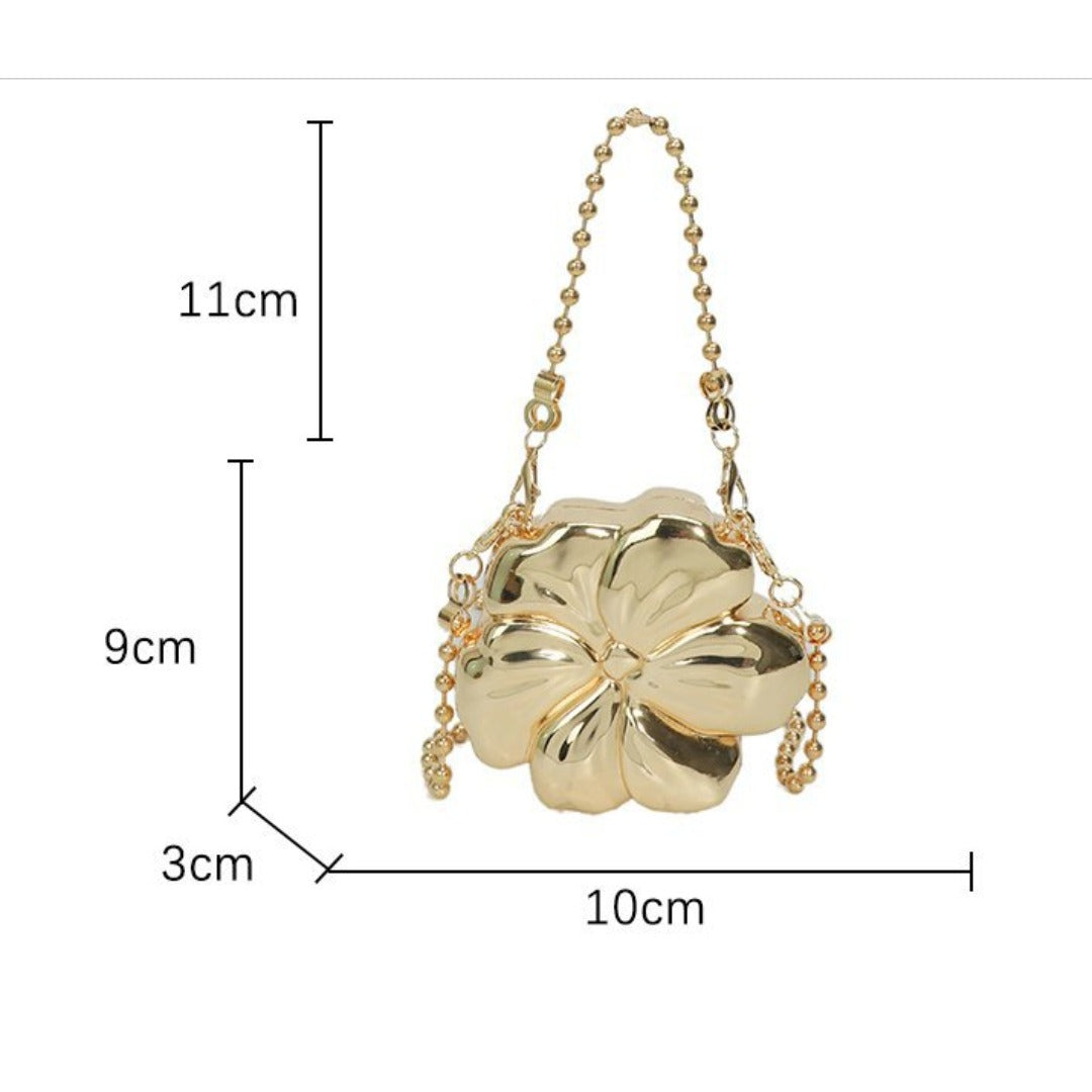 Elegant Flower Gold Acrylic Bag – Mini Dinner Bag & Prom Bag for Weddings, Parties, and Evenings – Stylish Clutch Purse with Glamorous Floral Design