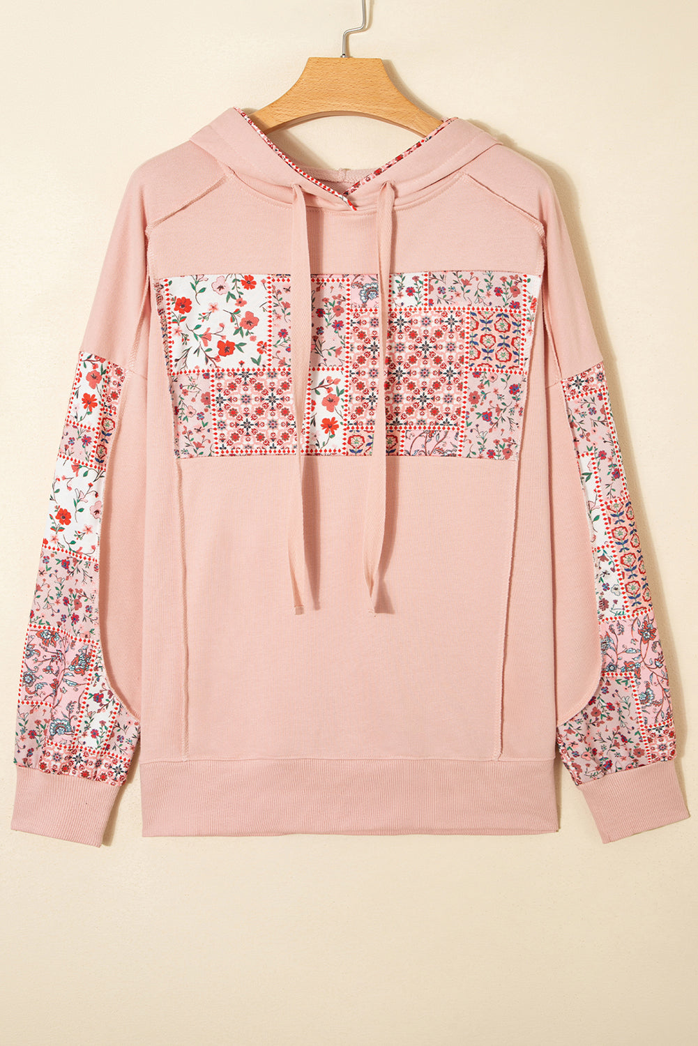 Floral Patchwork Drawstring Hoodie