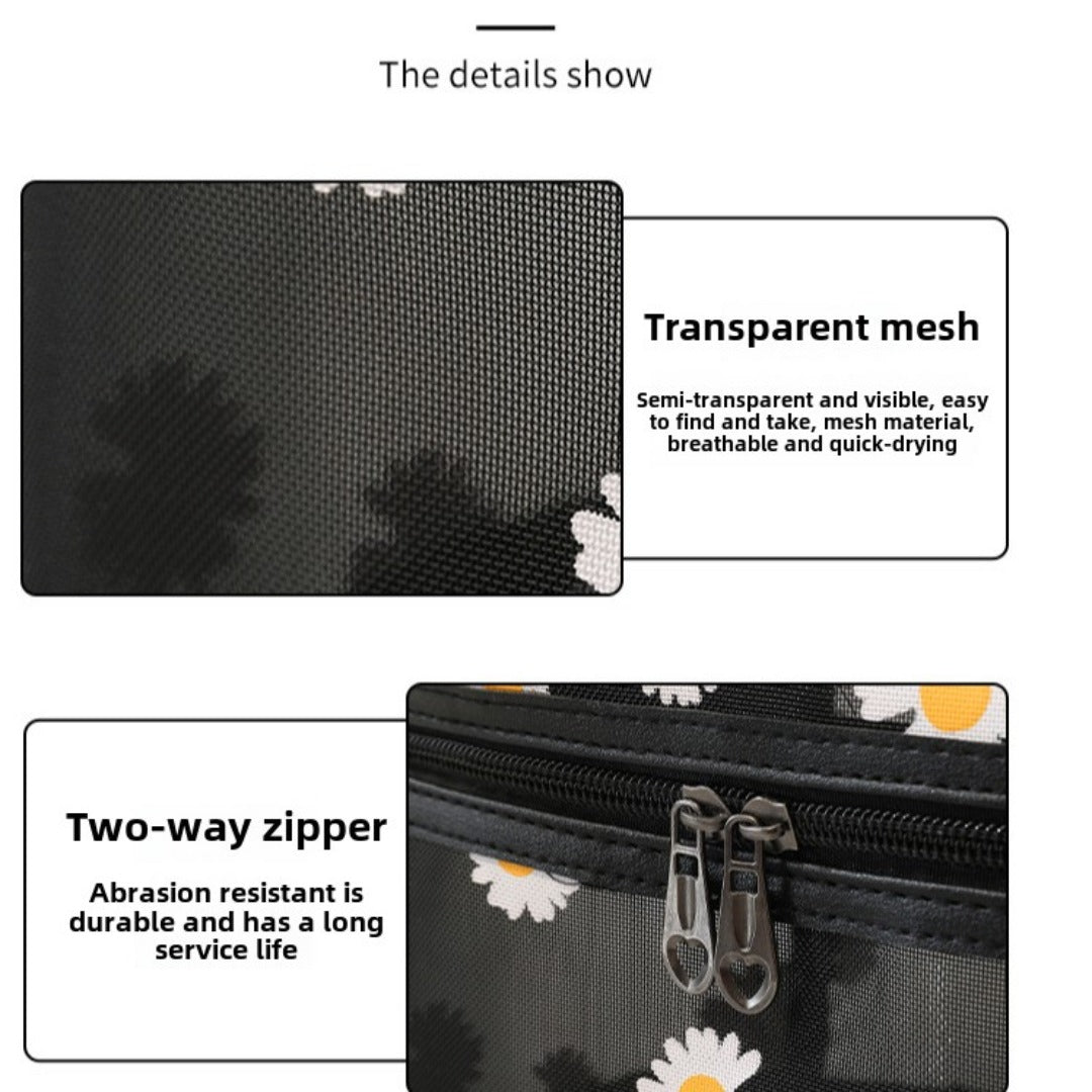 Mesh Cosmetic Bag, Small Daisy Beach Wash Bag, Travel Women's Simple Storage Bag, Go Out Portable Mesh Shower Tote Bag,