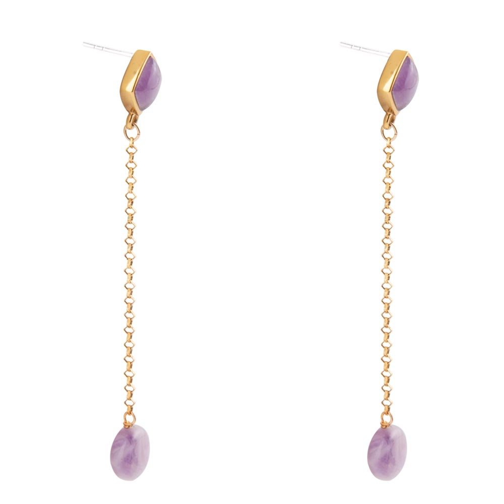 Chained Up Purple Amethyst and Golden Bronze Dangle Earrings
