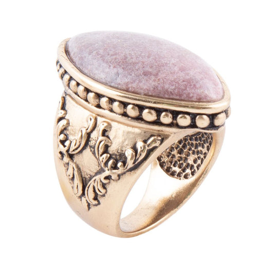 Champion Pink Rhodonite Golden Cocktail Ring