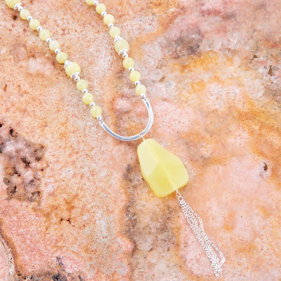 Chartruese Lemon Jade Long Pendant Necklace