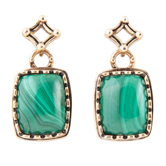 Cognate Green Malachite Post Drop Golden Earrings