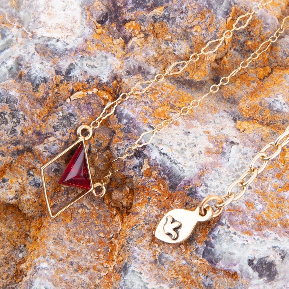 Corundum and Bronze Triangle Necklace