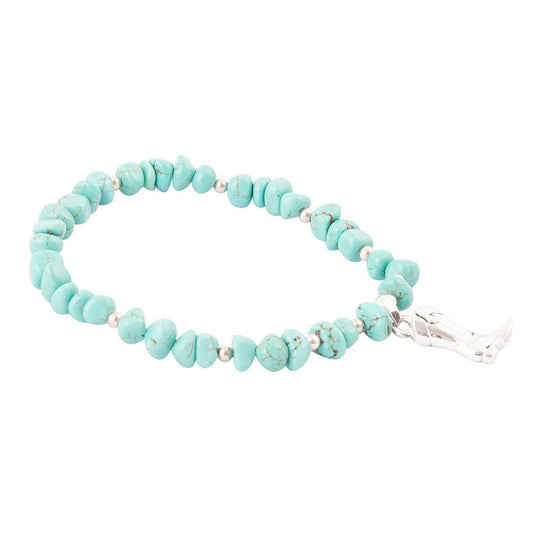 Cowgirl Up Blue Turquoise Sterling Silver Boot Charm Stretch Bracelet