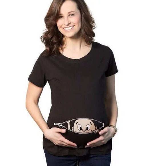 Printed Maternity T-Shirt with Round Neck Design - # BAGE211510117-PRG
