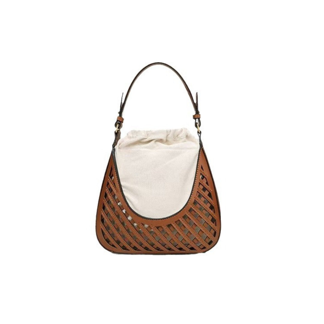 Elegant Brown Shoulder Bucket Bag - Stylish Vintage Knitted Tote & Practical Small Crossbody Bag hobo