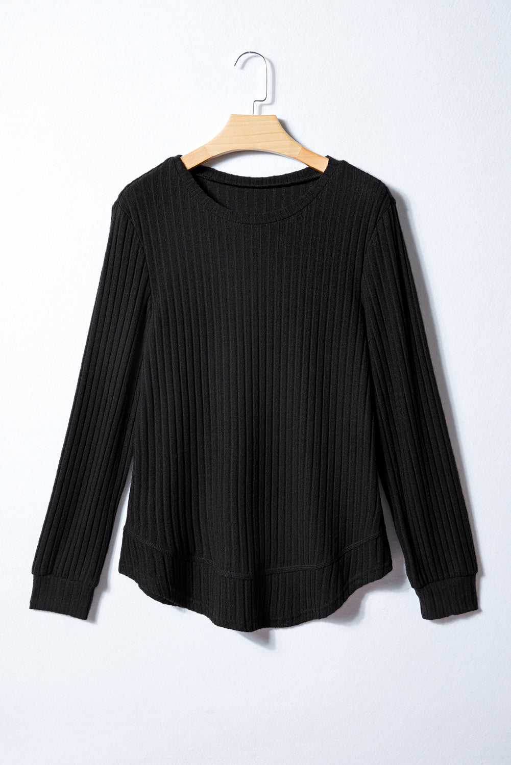 Solid Ribbed Knit Textured Round Neck Top