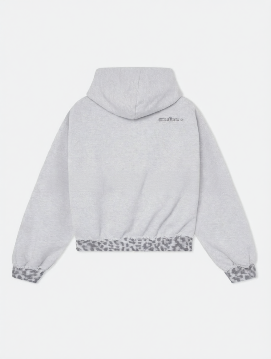 Retro street-style patchwork leopard print hoodie