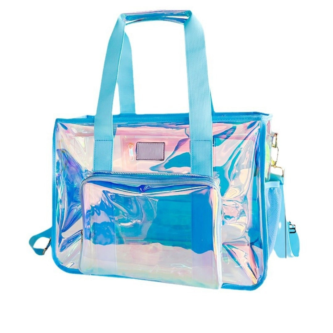 PVC Symphony translucent beach bag, Portable tote bag for going out, Transparent tote purse for sports, clear bag for stadium events