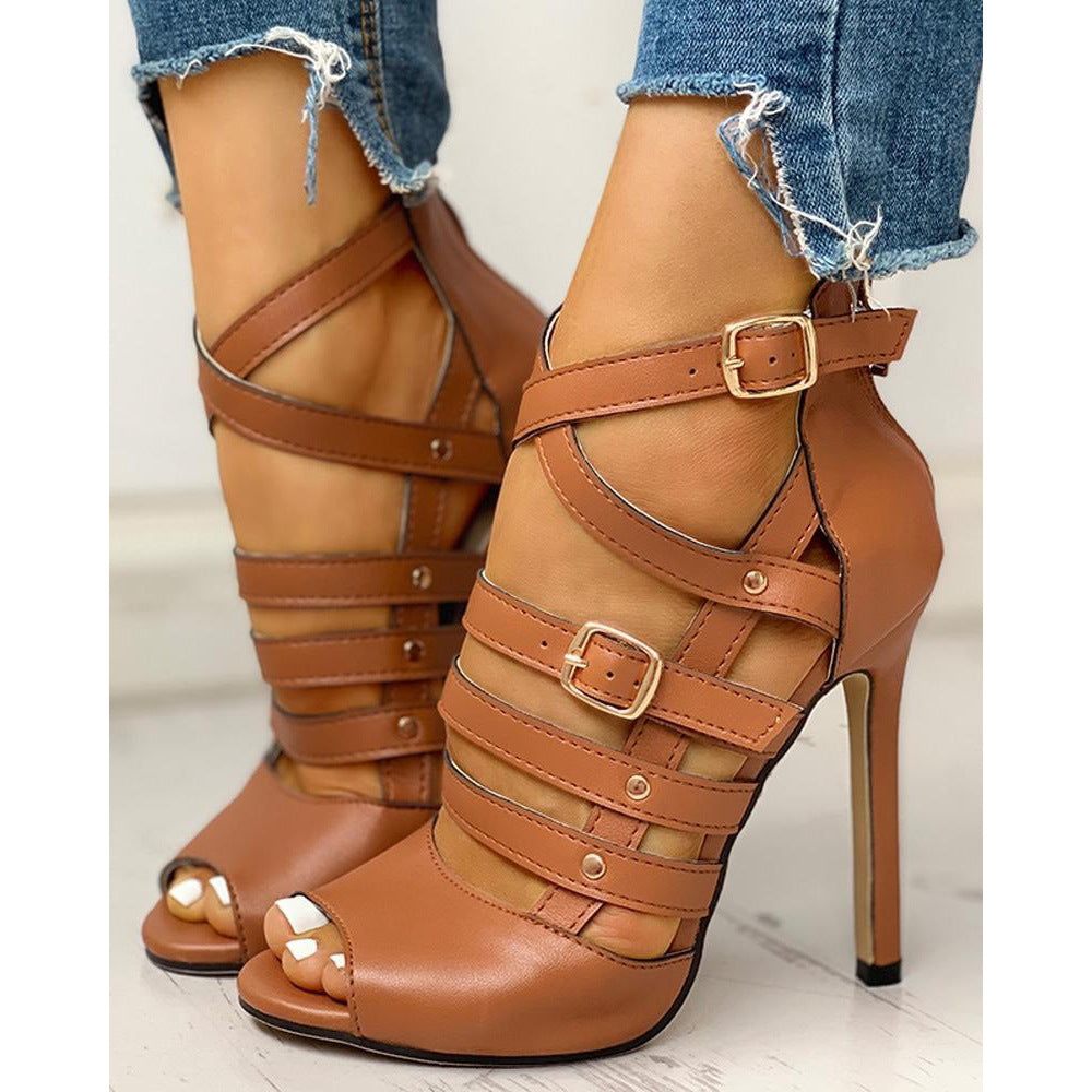 High-heeled riveted clasp high-heeled women's sandals