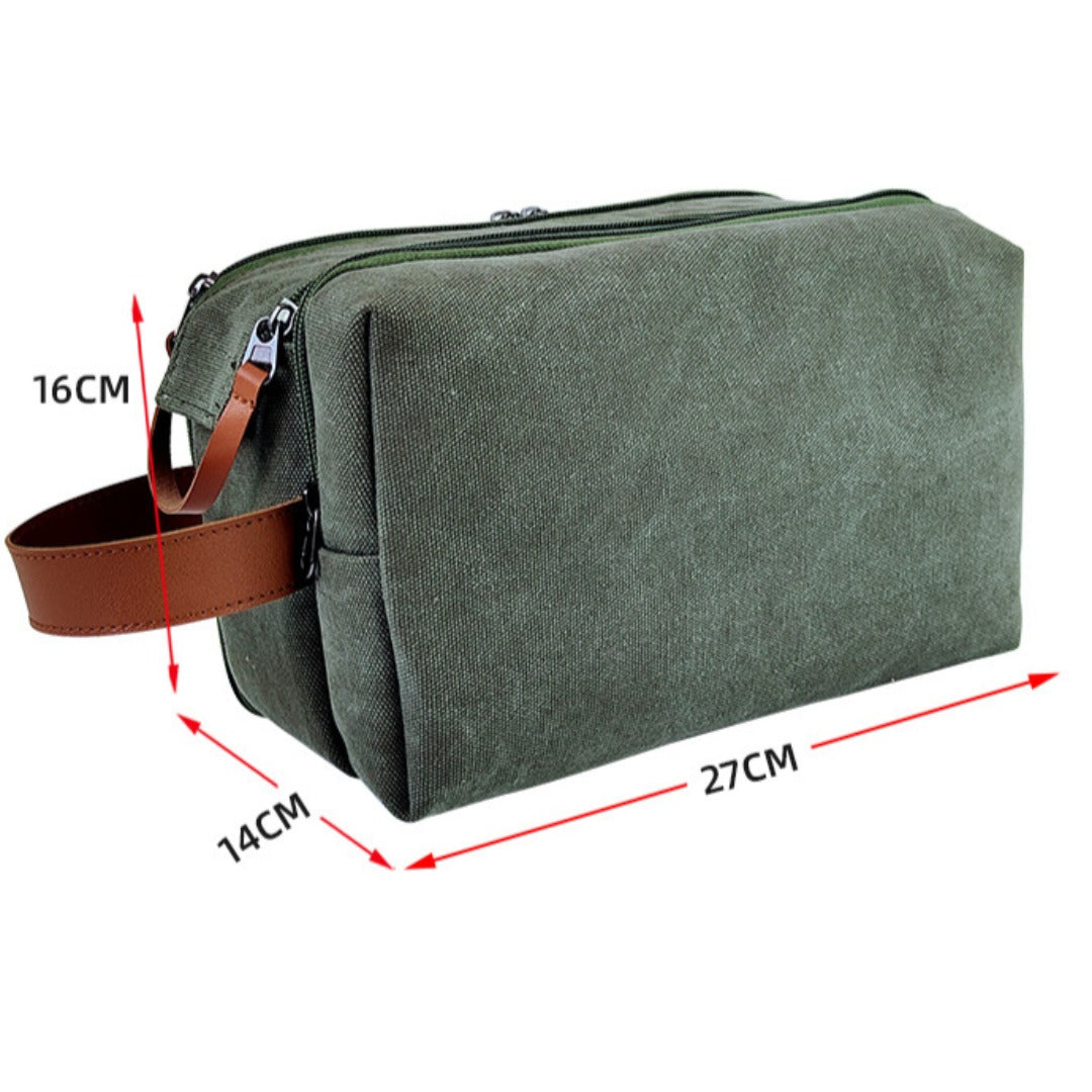 Large Capacity Men's Canvas Wash Bag – Durable Razor Storage & Cosmetic Bag with Ample Space for Travel Essentials