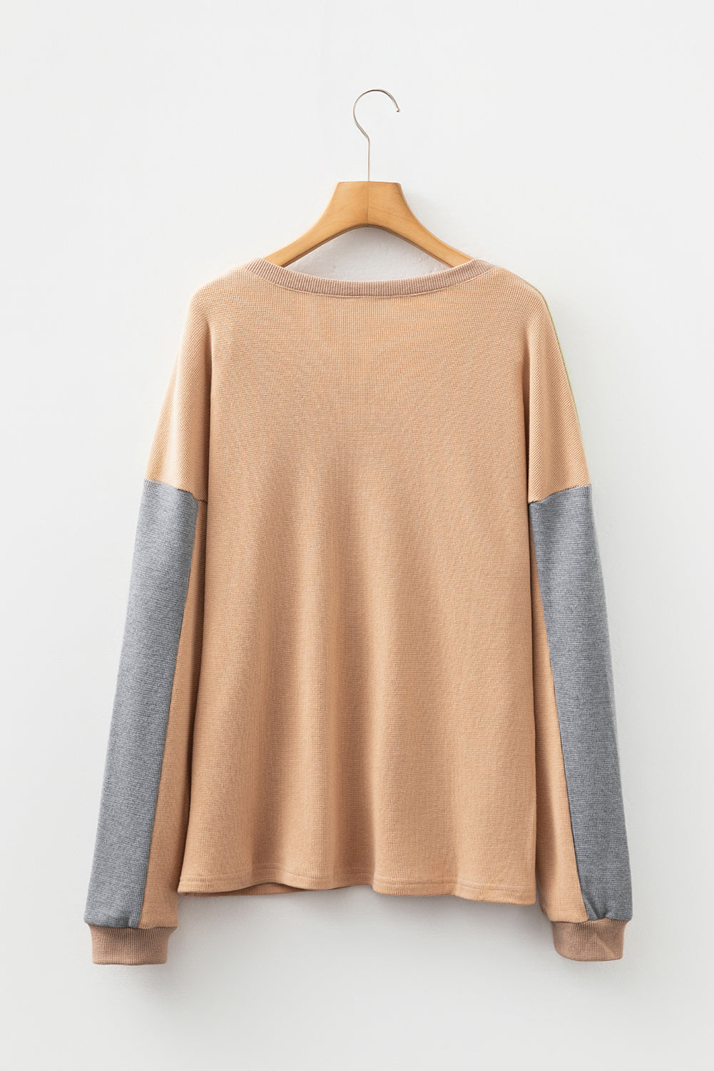 Colorblock Thermal Textured Knit Drop Shoulder Henley Top