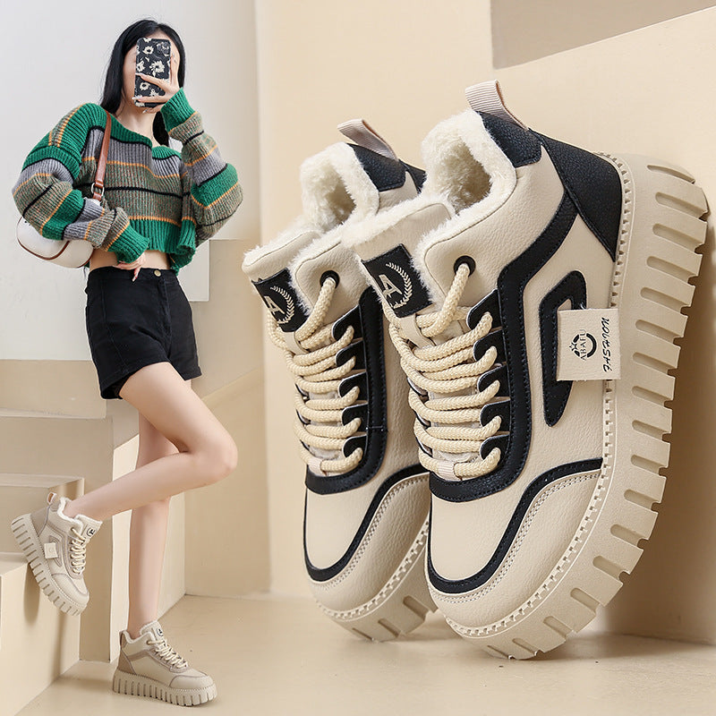 Women's Cotton Shoes Fashion Flat Soft Sole Warm Fleece Lining