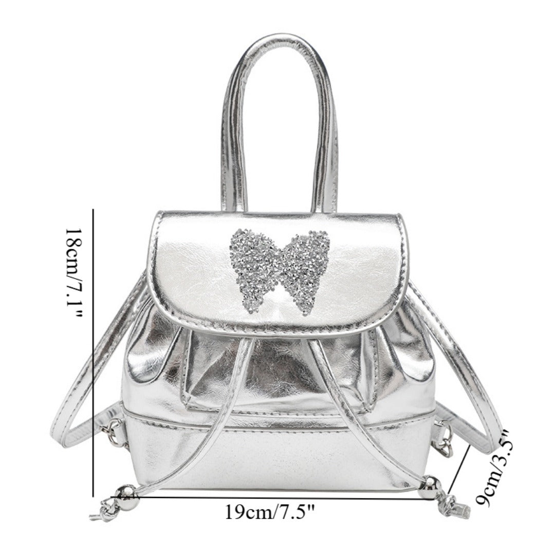 Small silver backpack, bag women's fashion versatile travel mini backpack, student bag, small women backpack purse