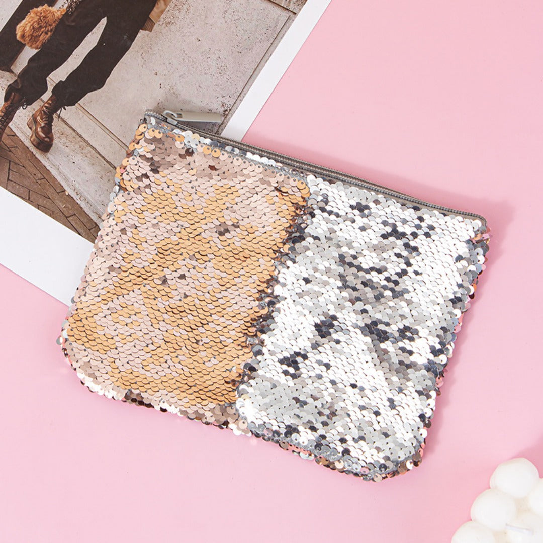 Mermaid sequined pencil case, two-color stationery storage bag, portable cosmetics change purse, small purse