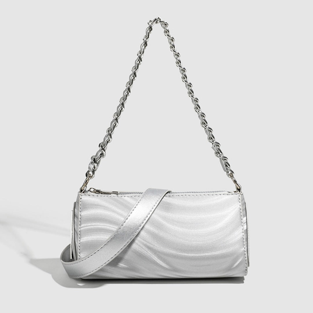 Women's versatile design crossbody bag, chain silver shoulder bag, small metallic purse crossbody