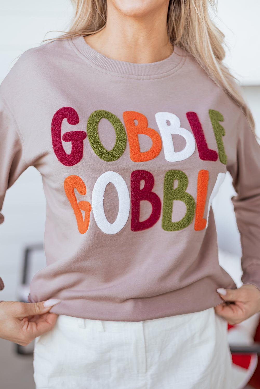 GOBBLE Thanksgiving Raw Hem Sweatshirt