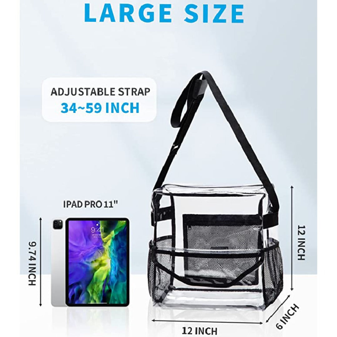PVC transparent messenger bag, adjustable for travel sports events music venue, transparent shoulder bag large with compartments hobo