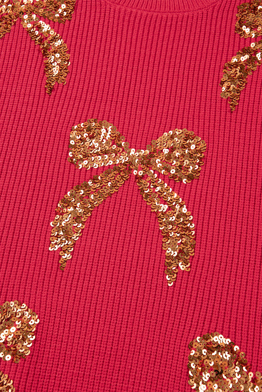 Christmas Sequin Bow Drop Shoulder Sweater
