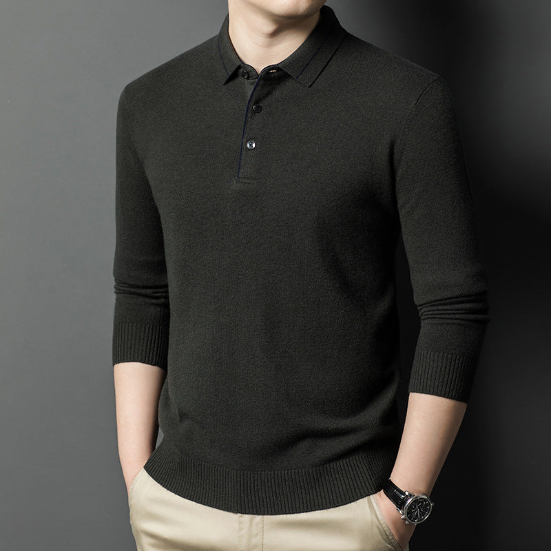 Men's 100% Wool Lapel Knit Sweater