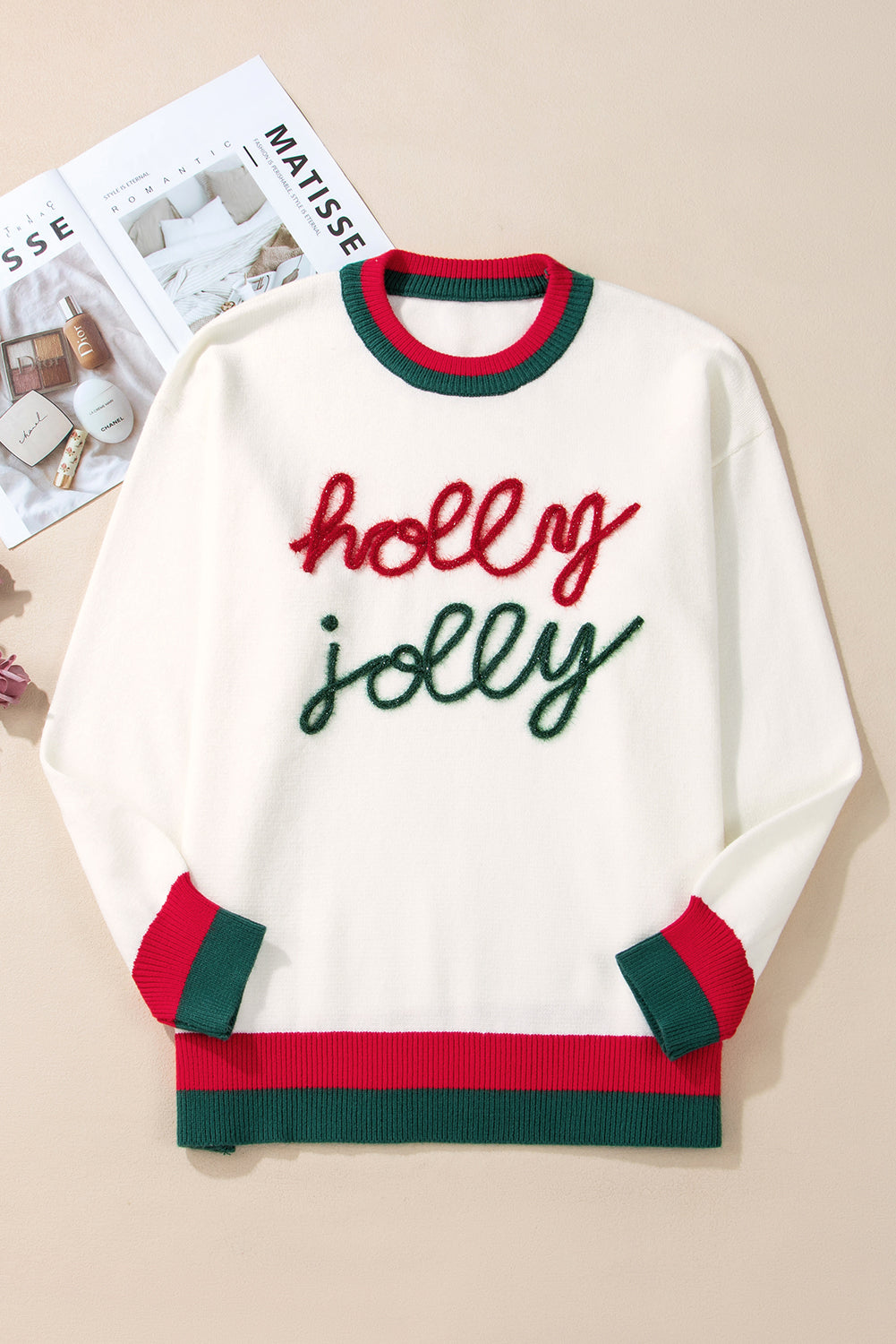 Plus Size Christmas Holly Jolly Colorblock Edge Sweater
