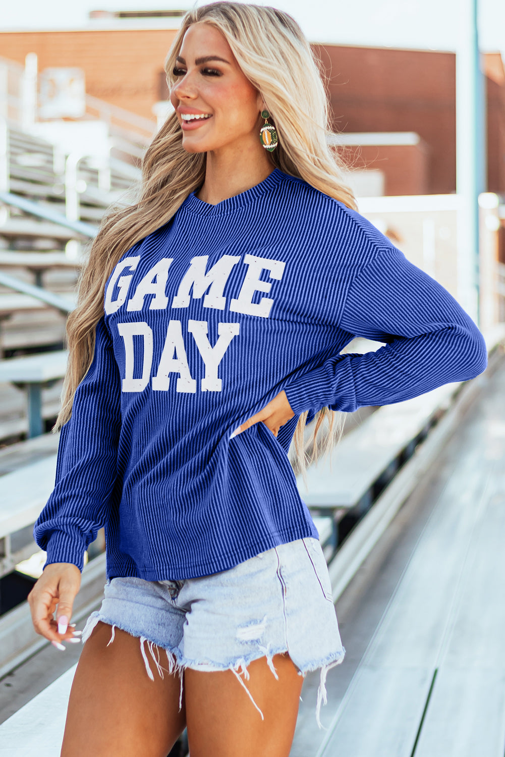 GAME DAY Textured Long Sleeve Crewneck Top
