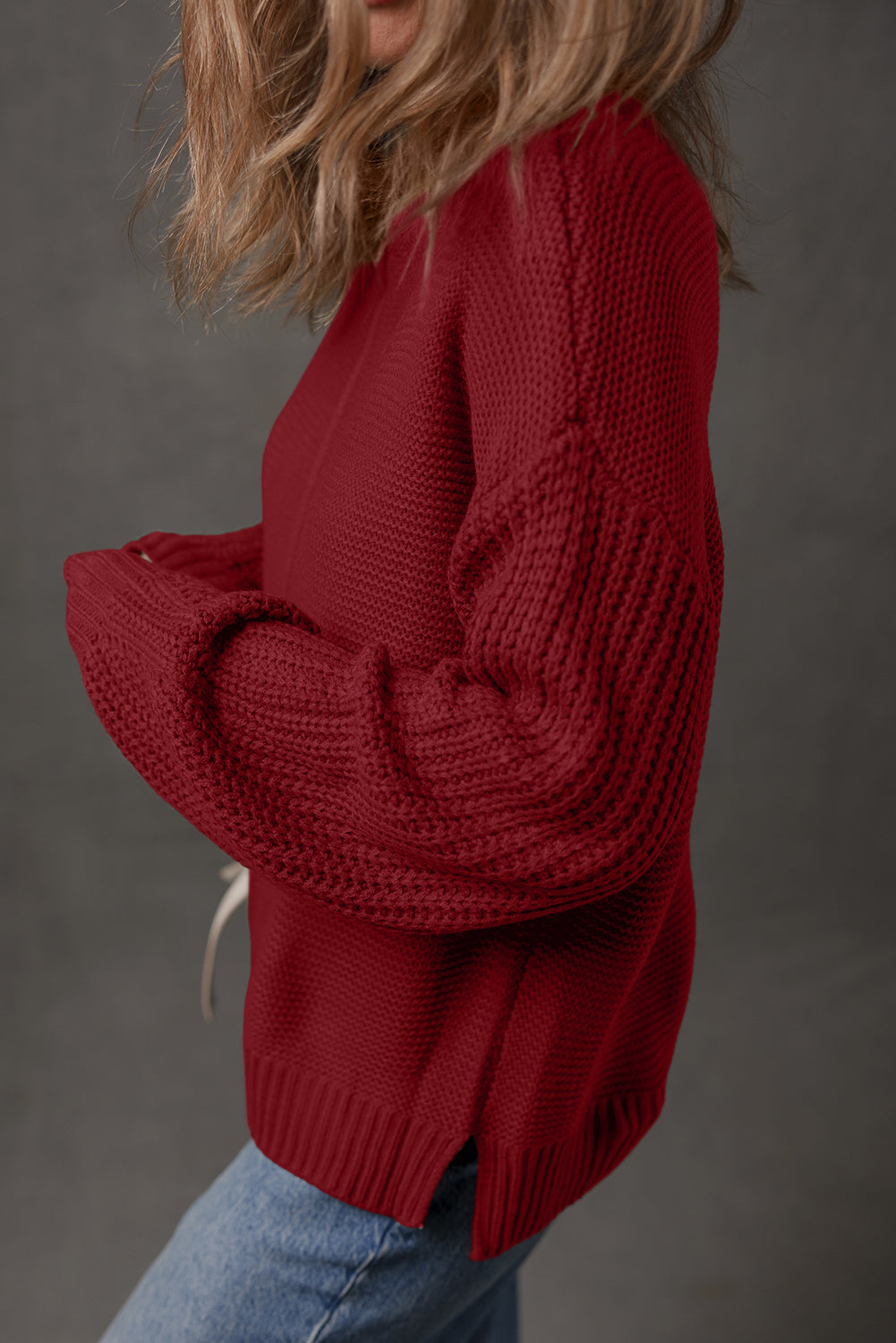 Solid Front Seam Drop Shoulder Sweater