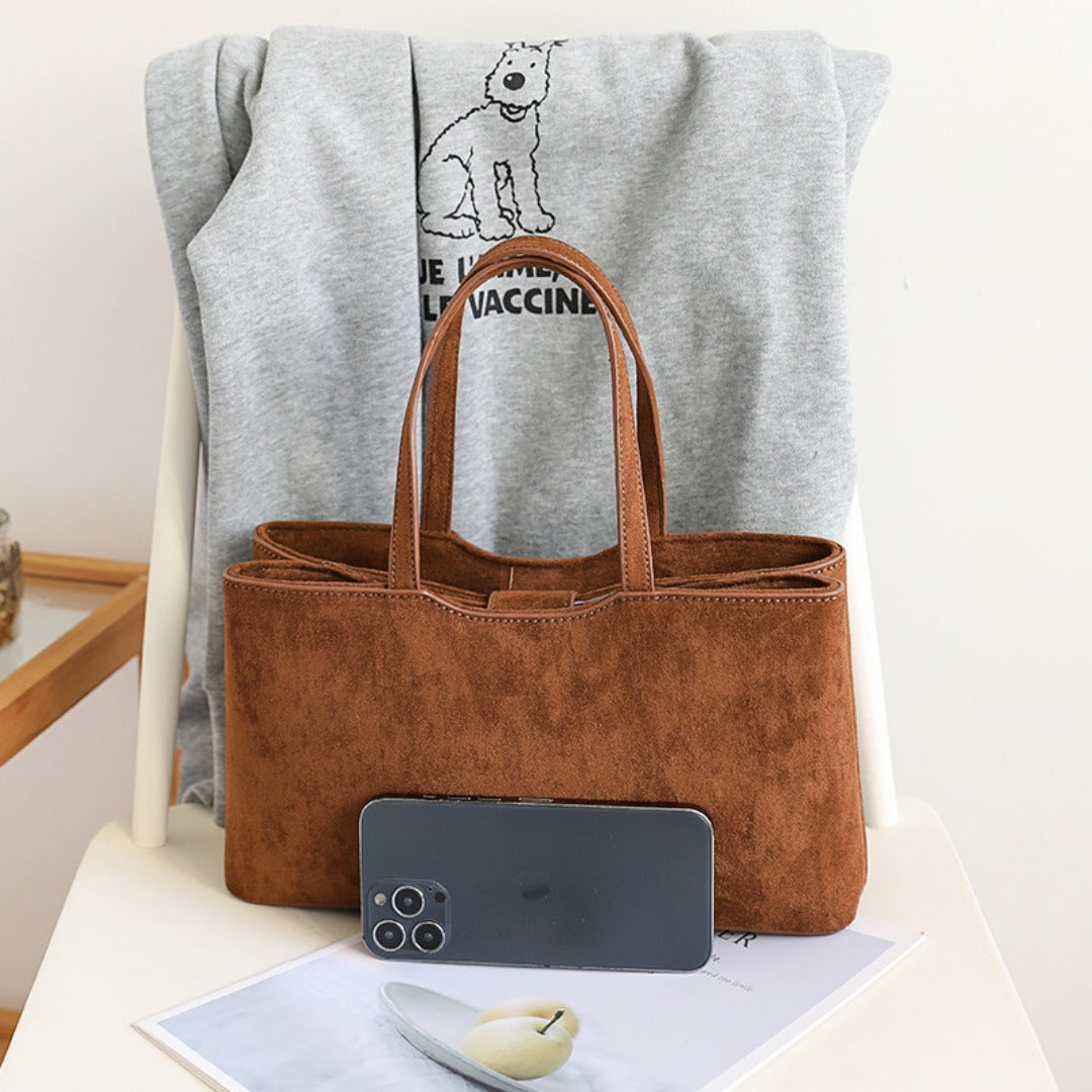 Retro Simple Handbag - Versatile Suede Baguette Bag for Fashionable Shoulder Hobo Style