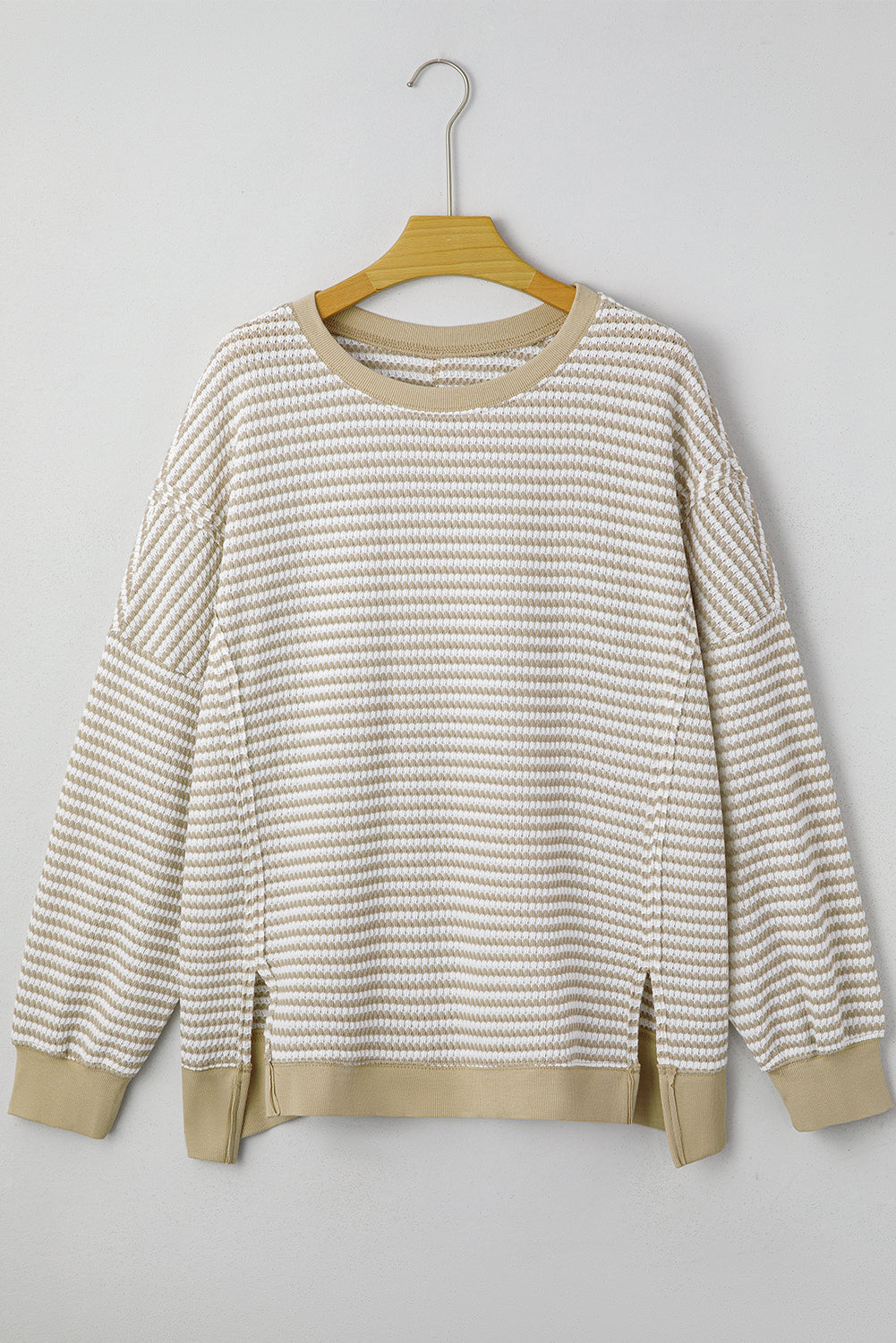Plus Size Stripe Knit Ribbed Long Sleeve Top