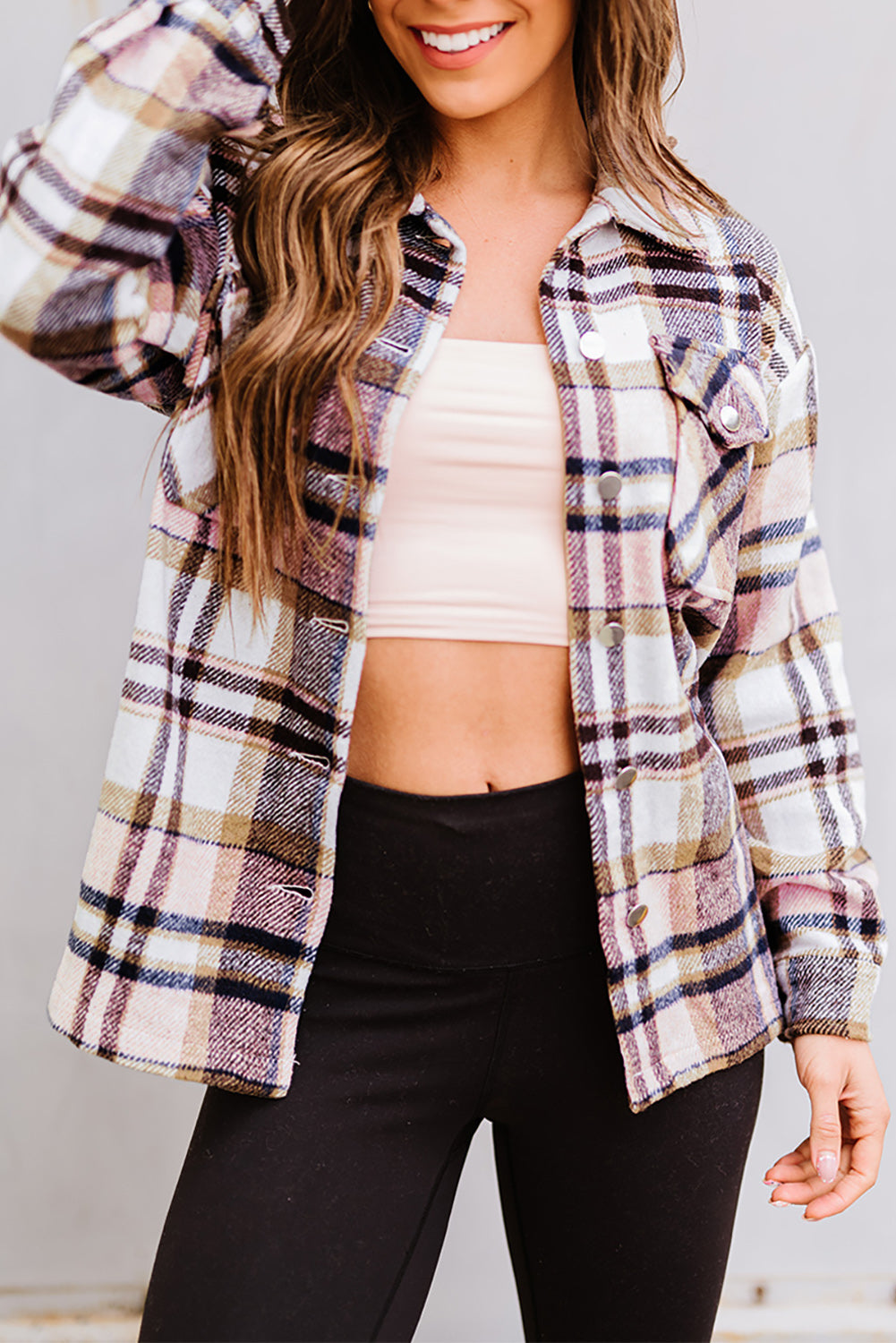 Plaid Pocketed Button Front Shacket
