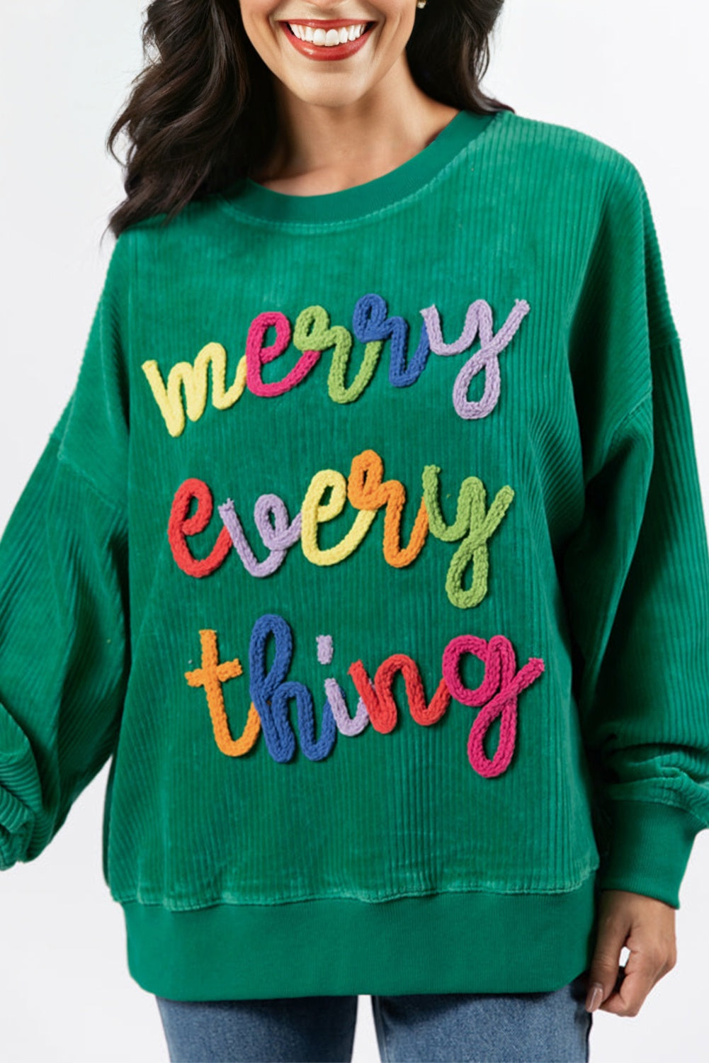 Merry Little Thing Ribbed Corduroy Long Sleeve Sweatshirt
