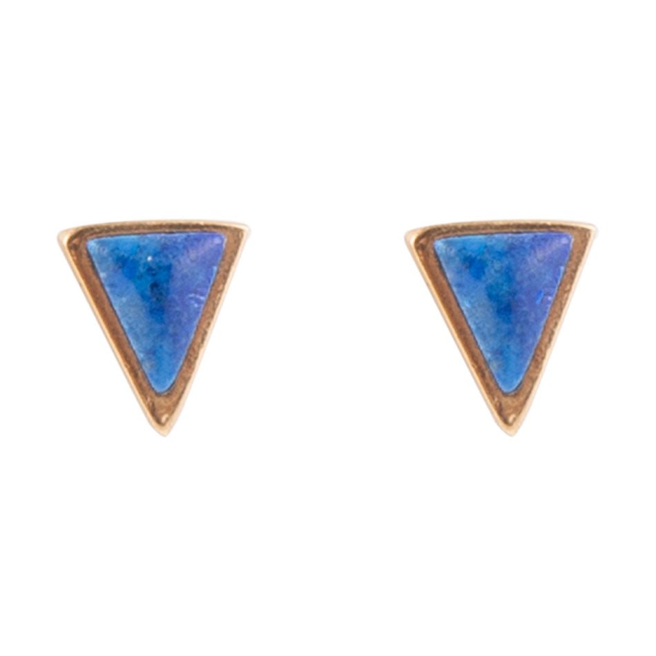 Dainty Blue Lapis Golden Triangle Stud