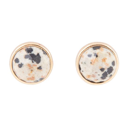 Dalmatian White and Black Jasper Golden Post Earrings