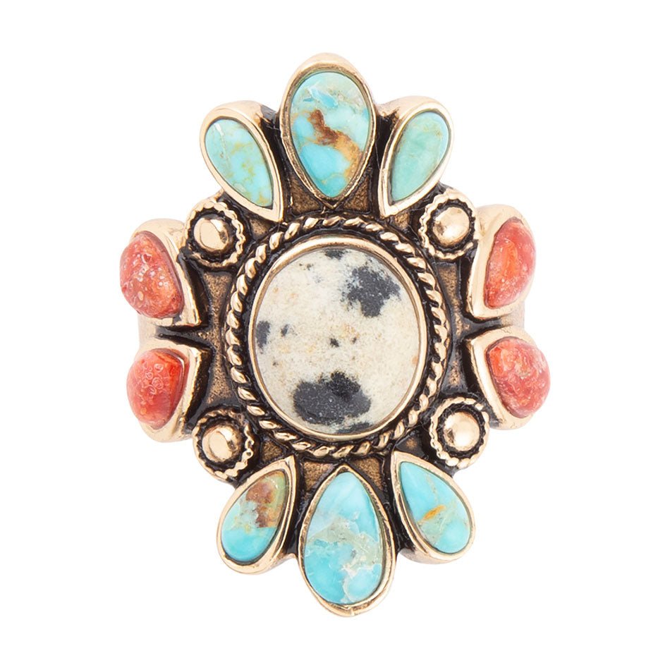 Dalmatian Jasper Multi Color Stone Golden Ring