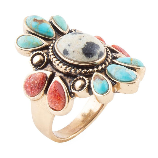 Dalmatian Jasper Multi Color Stone Golden Ring